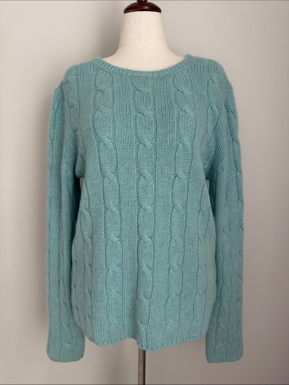 Y2K GAP 100% Cashmere Sweater XL Aqua Blue Cable Knit Crewneck Vintage 2000